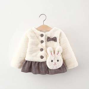 Chaqueta de lana con lazo y dobladillo a cuadros para niños, mochila informal de conejo para edades de <span class=keywords><strong>11</strong></span> años, venta al por mayor, invierno, 2021 - Product Image 3
