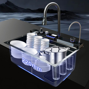Wastafel Dapur OEM Besar Satu Slot dengan Layar Digital Model Air Terjun, Bahan Stainless Steel 304, Multifungsi Pintar dengan LED - Product Image 3