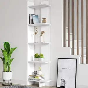 Flat Pack Fireproof Fashion Storage White Wall Bookshelf Five Tier Bookcase Wood Floating Book Shelf Modern Under The Stairs