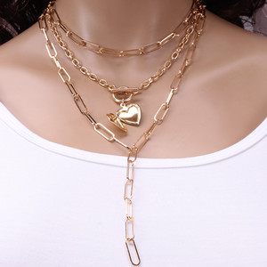 Collier superposé tendance en alliage de zinc doré, forme cœur, chaîne épaisse multi-brins avec pampille, bijoux de fête pour femme - Product Image 3