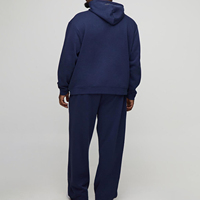 Setelan Sweatshirt Hoodie Pria Biru Dongker Ukuran Besar dengan Logo Bordir, Tracksuit Fleece Kasual, Regular Fit, Pakaian Musim Gugur