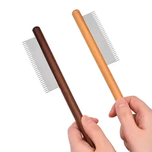 Wood Pet Comb with Rounded and Smooth Ends Stainless Steel Teeth Flea Lice Comb Grooming Tool for Cats,Dogs and Rabbits