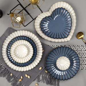 Assiette de luxe pour restaurant moderne Assiettes de dîner en porcelaine bleue Ustensiles de cuisine Vaisselle Ensemble de vaisselle ronde Assiette - Product Image 3