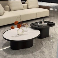 Table basse Oki en placage de bois, luxe haut de gamme, salon, design moderne, forme de pétale, noire, facile à nettoyer