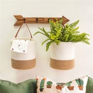 Panier de rangement en corde de coton, <span class=keywords><strong>pot</strong></span> de plante en rotin avec support, mini panier tissé <span class=keywords><strong>au</strong></span> crochet, panier suspendu pour plantes qui se suspend <span class=keywords><strong>au</strong></span> <span class=keywords><strong>mur</strong></span> - Product Image 6