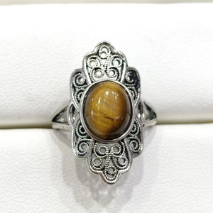 Pietra naturale di diaspro rosso occhio di tigre ametista ossidiana stile retrò anelli di rame regolabili per gli uomini e le donne di moda gioielli con pietre preziose - Product Image 3