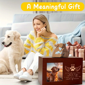 Urna conmemorativa de madera para mascotas Heartfelt con alas de Ángel, forro de franela <span class=keywords><strong>negra</strong></span>, marco de fotos, abalorio de ala y decoración con estampado de <span class=keywords><strong>pata</strong></span> para perros y gatos - Product Image 4