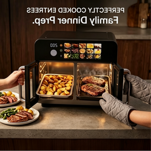 Forno Friggitrice ad Aria Digitale da 25L con Doppia Porta in Vetro, Temperatura Regolabile, Rivestimento Antiaderente in PTFE, Doppi Elementi Riscaldanti per Uso Domestico ed Esterno - Product Image 6