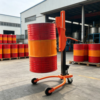 Transpalette manuel hydraulique pour fûts, capacité 350 kg, avec pompe à pied, élévateur à angle droit