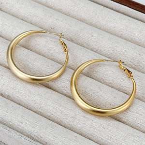 Orecchini a Cerchio in Ottone Placcato Oro e Argento, Grandi Cerchi Spazzolati Semplici per Donna - Product Image 5