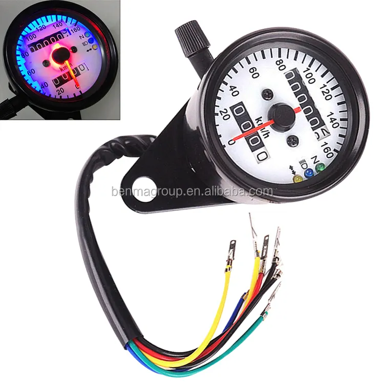 Suku Cadang Reparasi Sepeda Motor Tahan Lama Cafe Racer Motor Odometer Ganda Lampu LED Speedometer Antik untuk JH70 C90 GN125 CG125