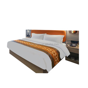 3 Star Hotel Bedroom Furniture Set Integrated <b>Headboard</b> Nightstands Custom Cheap King Queen Size MDF Wooden Plywood Bed Frame - Product Image 3
