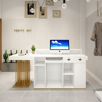 Comptoir d'accueil moderne pour salon de coiffure, petit, blanc et or, de luxe, d'occasion, pour salon de manucure, à vendre