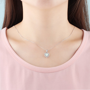 Classic Trendy Rhodium Plated S925 Sterling Silver Heart Opal Claw Setting Pendant Necklace Clavicle Chain Hypoallergenic <b>Gift</b> - Product Image 3