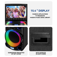 Machine de karaoké Android 12 avec écran tactile de 15,4 pouces, haut-parleur de fête 100W RMS, 2 micros sans fil, 2 Go de RAM, 32 Go de stockage, batterie 9000 mAh, Wi-Fi
