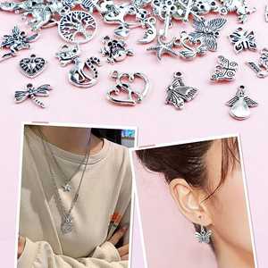 Lote al por mayor de 100 piezas de dijes de plata JIALEEY para hacer joyas, dijes de metal de plata tibetana lisos mixtos, colgantes DIY para mujer - Product Image 5