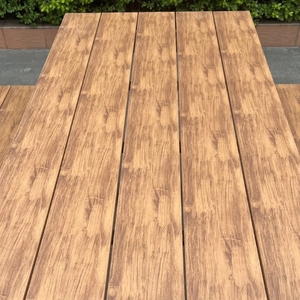 Elegant Modern Wood Outdoor Tables <b>Metal</b> Frame & Wood Slat Patio Furniture Beaches Table for Leisure Dining Mall Park WTC027 Mod - Product Image 3