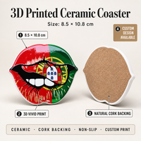 Sous-verre en céramique en forme de lèvres avec support en liège, motif drapeau national, impression personnalisée, décoration de table, pour tasses et mugs