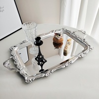 Plateau de service rectangulaire en acier inoxydable 304 avec poignées, plateau de buffet poli miroir pour hôtel, restaurant, traiteur, mariage
