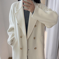 Nouveau Manteau Long Cocon Blanc Élégant Style Hepburn en Laine et Cachemire Double Boutonnage pour Femme, 10% Cachemire, Collection Automne Hiver 2026