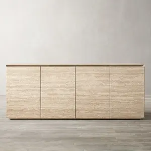 Travertine furniture wholesale China manufacturer sideboard metal marble 4 door sideboard cabinets side table