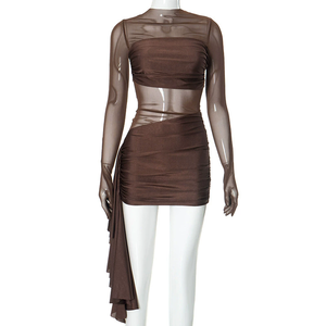Nuovo Abito Casual in Rete Elasticizzata con Collo Arricciato <span class=keywords><strong>e</strong></span> Dettagli Trasparenti, Vestito Estivo da Donna 2026, Prodotti di Tendenza - Product Image 3