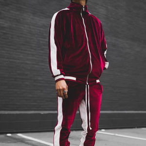 2026ใหม่ KJ 2021ชุดวอร์มสองชิ้นสำหรับผู้ชายชุดวอร์มกำมะหยี่ทรงเรขาคณิตชุดวอร์มกำมะหยี่ชุด2ชิ้น - Product Image 1