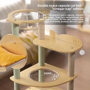 Arbre à chat moderne multi-niveaux avec structure en bois, capsules spatiales et hamac pour chats d'intérieur - Product Image 4