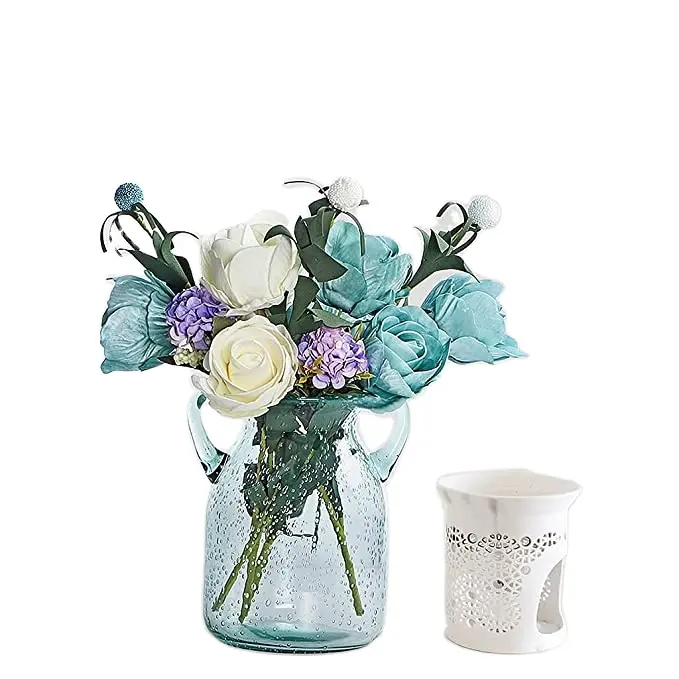 Double Ear Flower Vase Handblown Vase Clear Decorative Vase For Dining Room Bedroom Bathroom Mantel