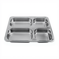 Plateau à dîner rectangulaire divisé en acier inoxydable avec compartiments, plaque en métal pour le service de la portion de nourriture de collation de fête