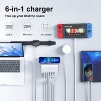 Station de charge de bureau Vhbw CT-1250 35W PD20W+15W USB-C & USB-A 6 ports 3C3A avec support pour téléphone portable et câble long pour la maison et le bureau