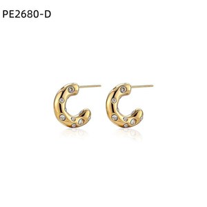 Amy Amy C Shape Huggie Earrings 925 <b>Silver</b> Crystal Rhinestone <b>Studs</b> For Women Everyday Wear Trendy Jewelry PE2680 - Product Image 2