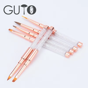 Suministros de uñas de alta calidad, venta al por mayor profesional, juego de pinceles de belleza para decoración de uñas, esmalte de uñas con mango de Metal de Color oro rosa - Product Image 2