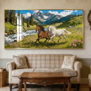 Decoración de Pared de Lujo para Oficina, Decoración de Pared para Sala de Estar, Arte de Pared, Paisaje, Caballo, Cristal, Porcelana, Pintura, Nuevo Producto LED - Product Image 1