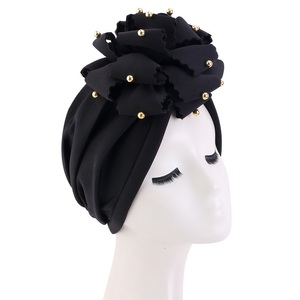 Tela de esponja elástica de una sola capa para <span class=keywords><strong>mujer</strong></span>, <span class=keywords><strong>turbante</strong></span> <span class=keywords><strong>africano</strong></span> con flores y cuentas, gran oferta - Product Image 5
