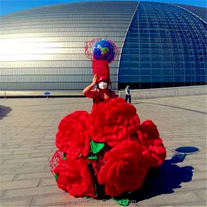 Fantasia inflável de flor rosa, adereços de festa para arte rua parada, stilts