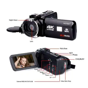 Cámara de vídeo inalámbrica 4K, videocámara profesional Full HD con pantalla táctil de 3 pulgadas, cámara Digital de 48MP