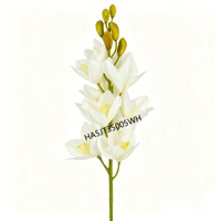 Batang Anggrek Cymbidium Putih Buatan, Bunga Tampak Alami, Anggrek Selandia Baru dengan Tunas untuk Vas & Dekorasi Rumah