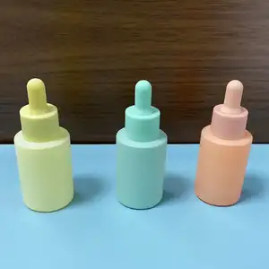 Proveedor de envases cosméticos rellenables personalizados, botella cuentagotas de vidrio blanco de suero redondo de 30ml para suero facial