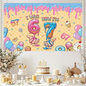 Decorazioni per Compleanno 6-7 Anni, Sfondo a Tema Gelato, Striscione 'Sono Finito di 6 Anni, Ora Sono 7', Decorazioni per Feste a Tema 'Sweet Drip' - Product Image 3