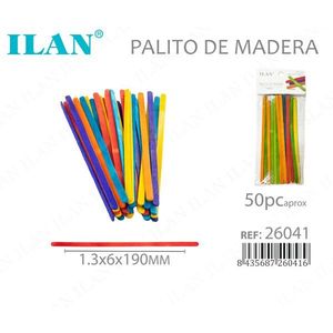 Ilan Palito De Madera 1.3x6x190Mm Bastoncini di Legno Colorati per Artigianato 50 Pezzi - Product Image 1