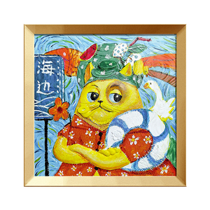 Peinture à l'huile sur toile de 35x35 cm, peinture par numéros, figurine de <span class=keywords><strong>chat</strong></span> de <span class=keywords><strong>dessin</strong></span> animé, peinture à la main sur résine, caractère chinois - Product Image 1