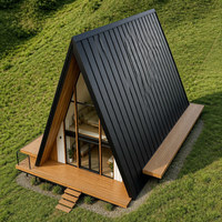 Cabane préfabriquée mobile en acier léger durable, structure en A, avec balcon panoramique