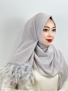 Plumas de color puro Gasa Hijab Telas Bufandas Hijab musulmán Proveedor Accesorios de fiesta de alta calidad Malasia Fancy <span class=keywords><strong>Shayla</strong></span> - Product Image 4