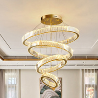 Rond Or Nordique Villa Salon Long Acier Lampes Suspendues Moderne De Luxe Grand LED Escalier K9 Lustre En Cristal Pendentif Lumières