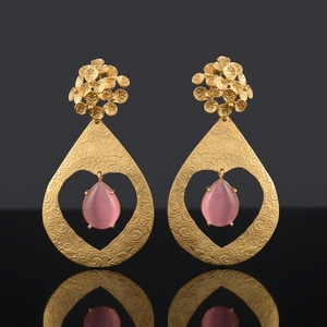 Brass Gold Plated Drop <b>Earrings</b> Precious Metal Alloy Pink <b>Tourmaline</b> Hydro Handmade Fashion Boho Ethnic Wedding Engagement - Product Image 2
