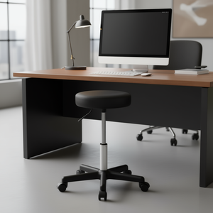 Tabouret roulant noir encre, chaise de bureau pivotante réglable en hauteur, design contemporain, structure en acier, base en plastique - Product Image 2