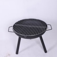 Barbecue portable rond noir en acier pour camping et extérieur, mini foyer à bois et grill à charbon de bois