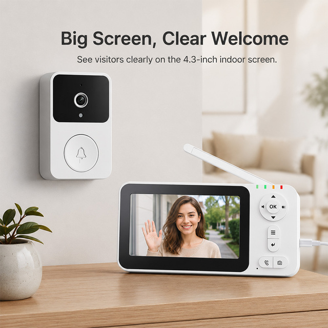 4.3 Inch Smart Video Doorbell with Phone Viewing and Indoor Screen for European Homes