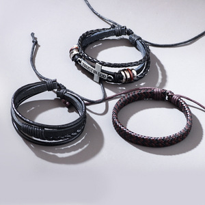 Conjunto de pulseras de cuero trenzado de varias hebras con colgante de confianza en Dios, regalo unisex, joyería - Product Image 4